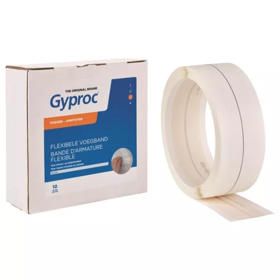 Bande d'armature flexible pour angles intérieurs et extérieurs formés par des plaques de plâtre GYPROC®