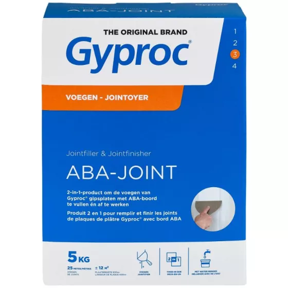 ABA-Joint (5 Kg) : Produit de jointoiement 2 en 1 pour le remplissage et la finition des joints de plaques de plâtre