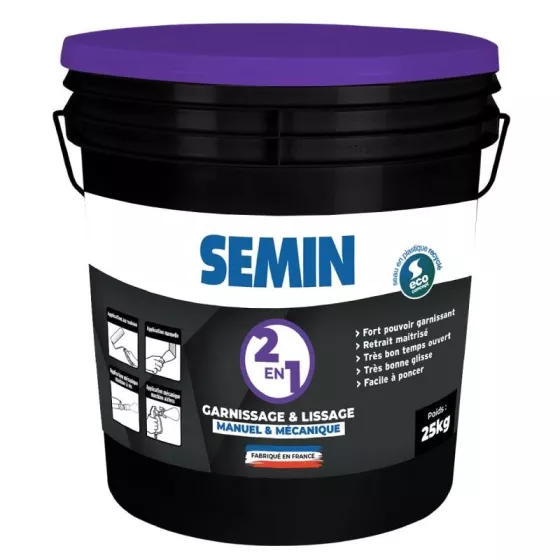 SEMIN 2 en 1 : Enduit de garnissage et lissage (Manuel et Mécanique) (25 Kg)